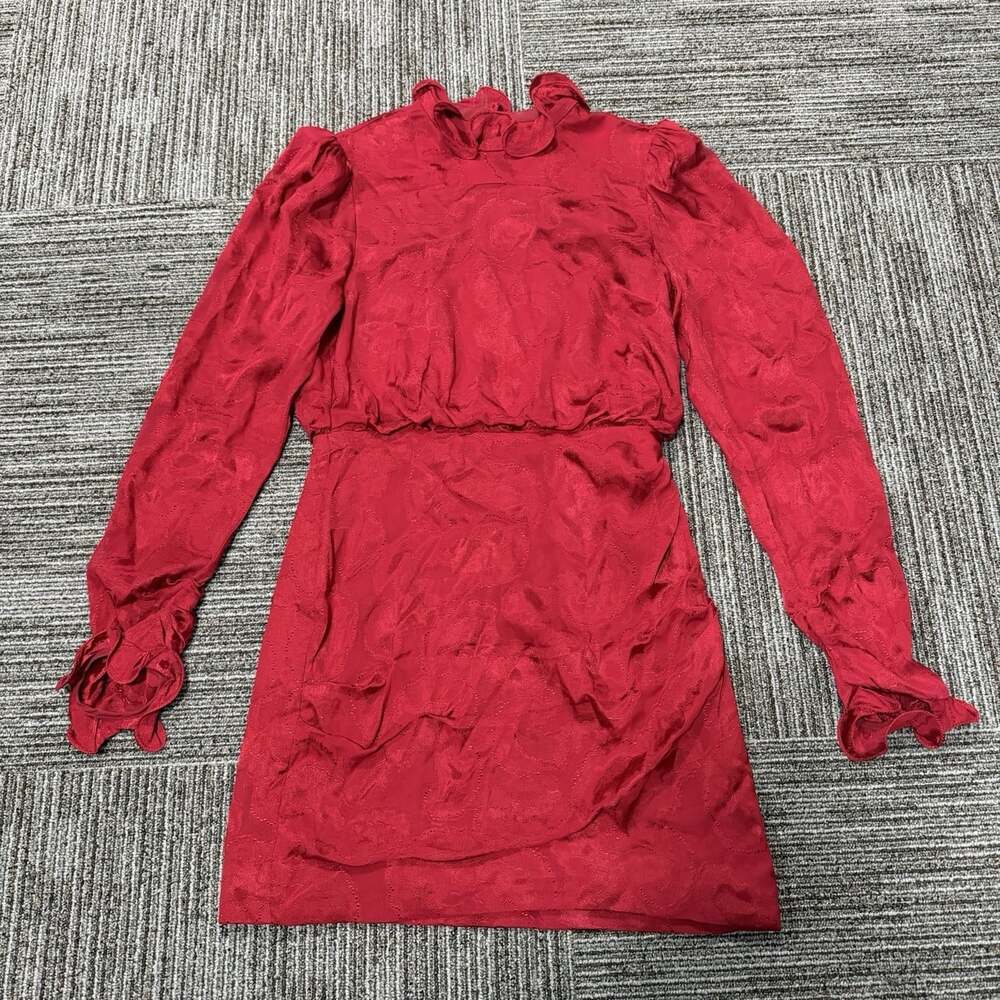 NWT Saloni Womens Sz 6 Silk Blend Rina B Ruffled Jacquard Mini Dress Long Sleeve